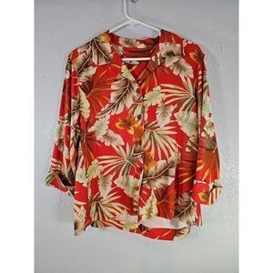 Vintage CARRIBEAN JOE‎ Tropical Floral SHIRT,Womens LARGE 100%Rayon